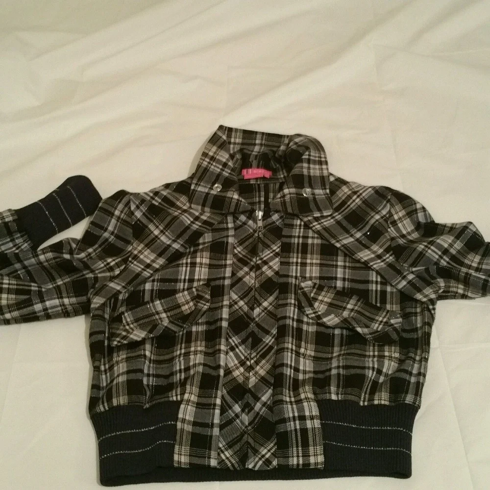 BCBG Max‎ Azria Girls Black Plaid Silver Sparkle